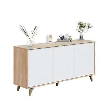 Casablanca White & Oak Effect 3-Door Wide Sideboard: Spacious, Modern, Elegant Storage - UK Luxury Furniture